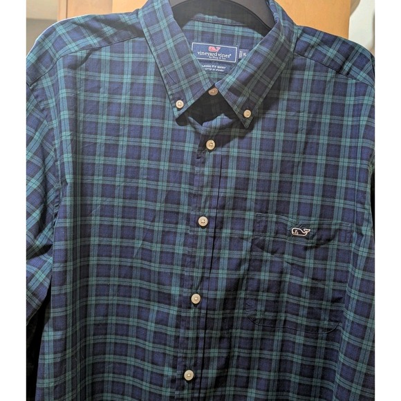 Vineyard Vines Whale Shirt Mens XL Blue & Green Classic Plaid Long Sleeve Cotton - Picture 2 of 12